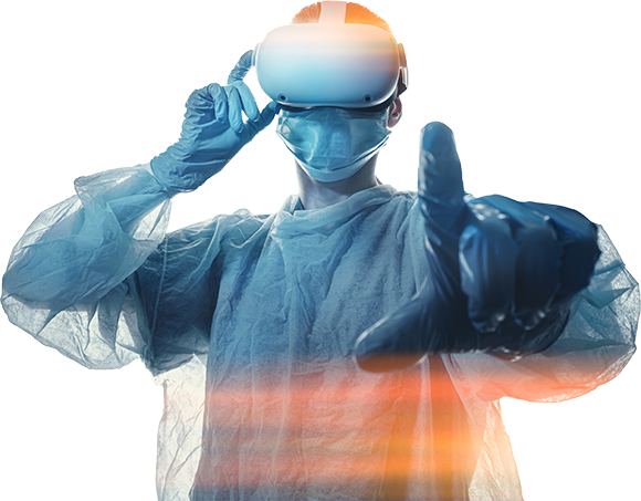 healthcare work wearing virtual reality headset